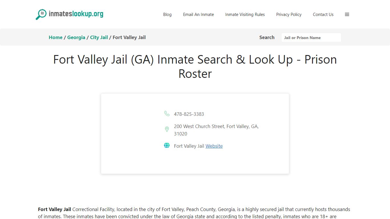 Fort Valley Jail (GA) Inmate Search & Look Up - Prison Roster